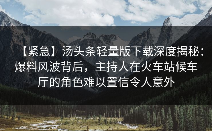 【紧急】汤头条轻量版下载深度揭秘：爆料风波背后，主持人在火车站候车厅的角色难以置信令人意外