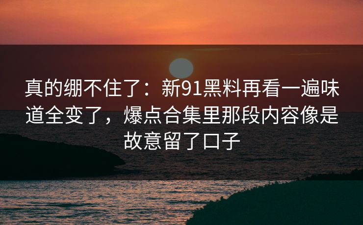 真的绷不住了：新91黑料再看一遍味道全变了，爆点合集里那段内容像是故意留了口子