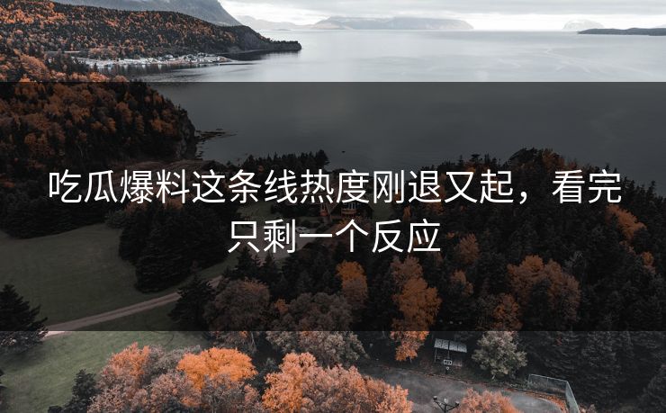 吃瓜爆料这条线热度刚退又起，看完只剩一个反应